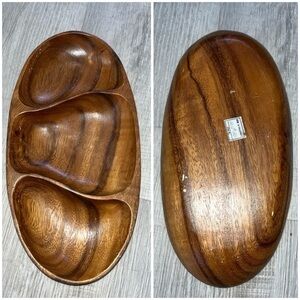 Vintage Monkey Pod Wood Organic Shape Oval Divided Tray Leilani 15" Philippines